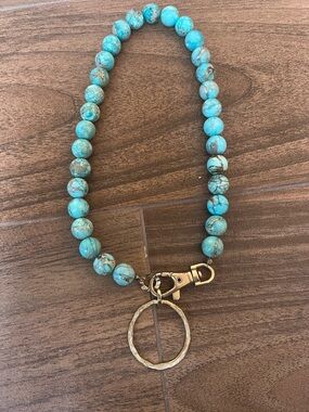 Genuine Turquoise Beaded with Gold-Tone hammered ring